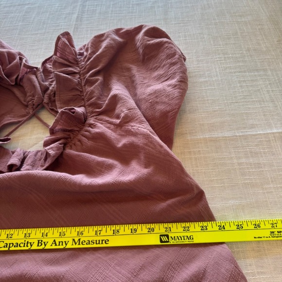 Free People Kaylyn M Maxi‎ Dress Mauve Ruffle Neck Lace up Tie Back Tiered Boho - Picture 12 of 13